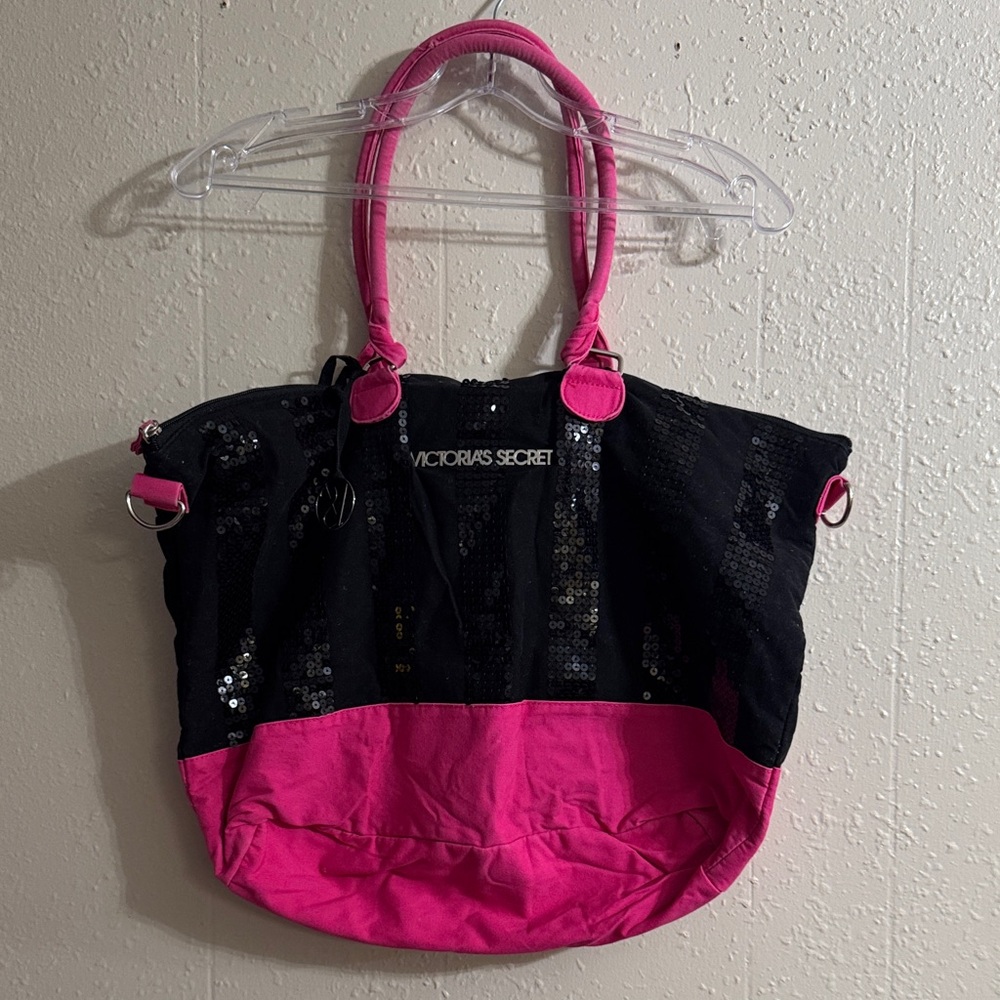 Victoria's Secret Black and Pink Sequin Tote